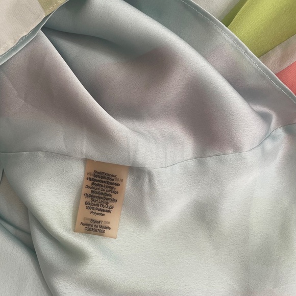 ALICE + OLIVIA Anita Silk Pastel Stripe Dress Retro Blouson Button Back Medium - Picture 13 of 16